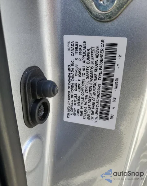 2016 Honda Civic Lx from USA, damaged, VIN 2HGFC4B07GH309526